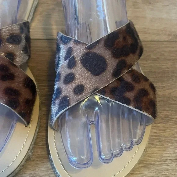 Anna women’s slide in Sandals leopard print pony hair cross cross flats new - Picture 2 of 6